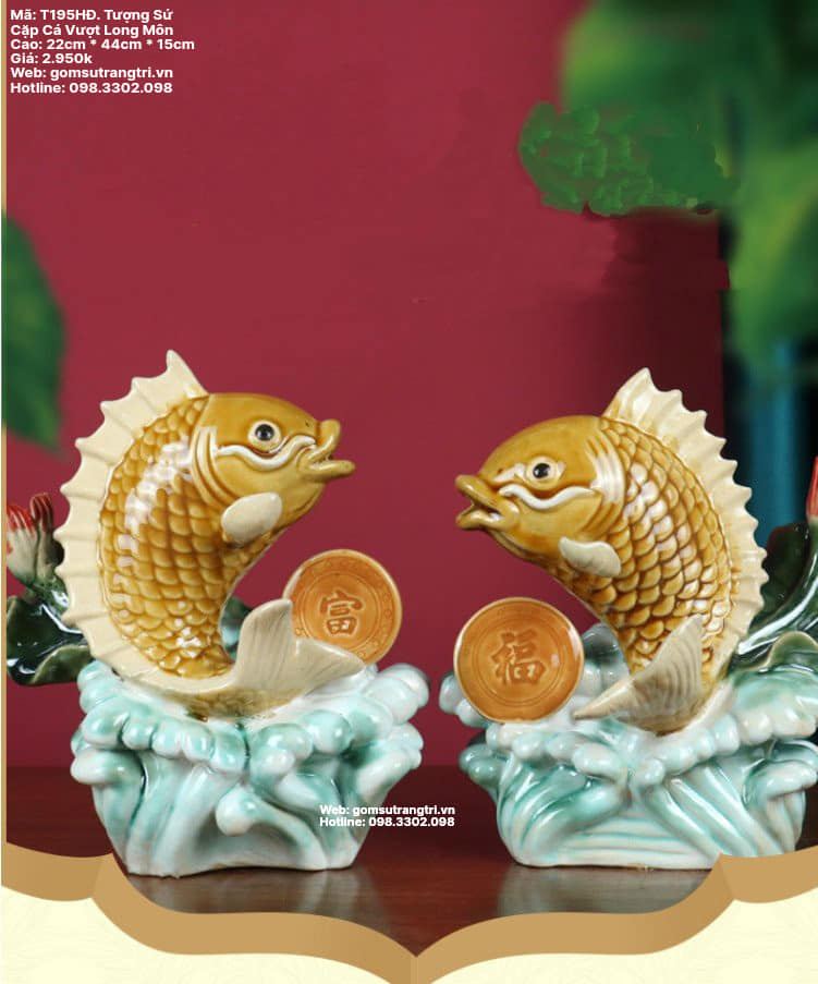 TƯỢNG SỨ CẶP CÁ VƯỢT LONG MÔN